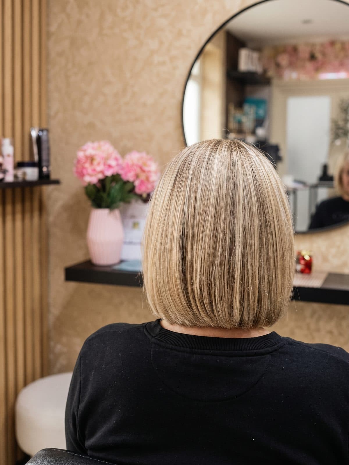 Na: strak geknipte blonde bob