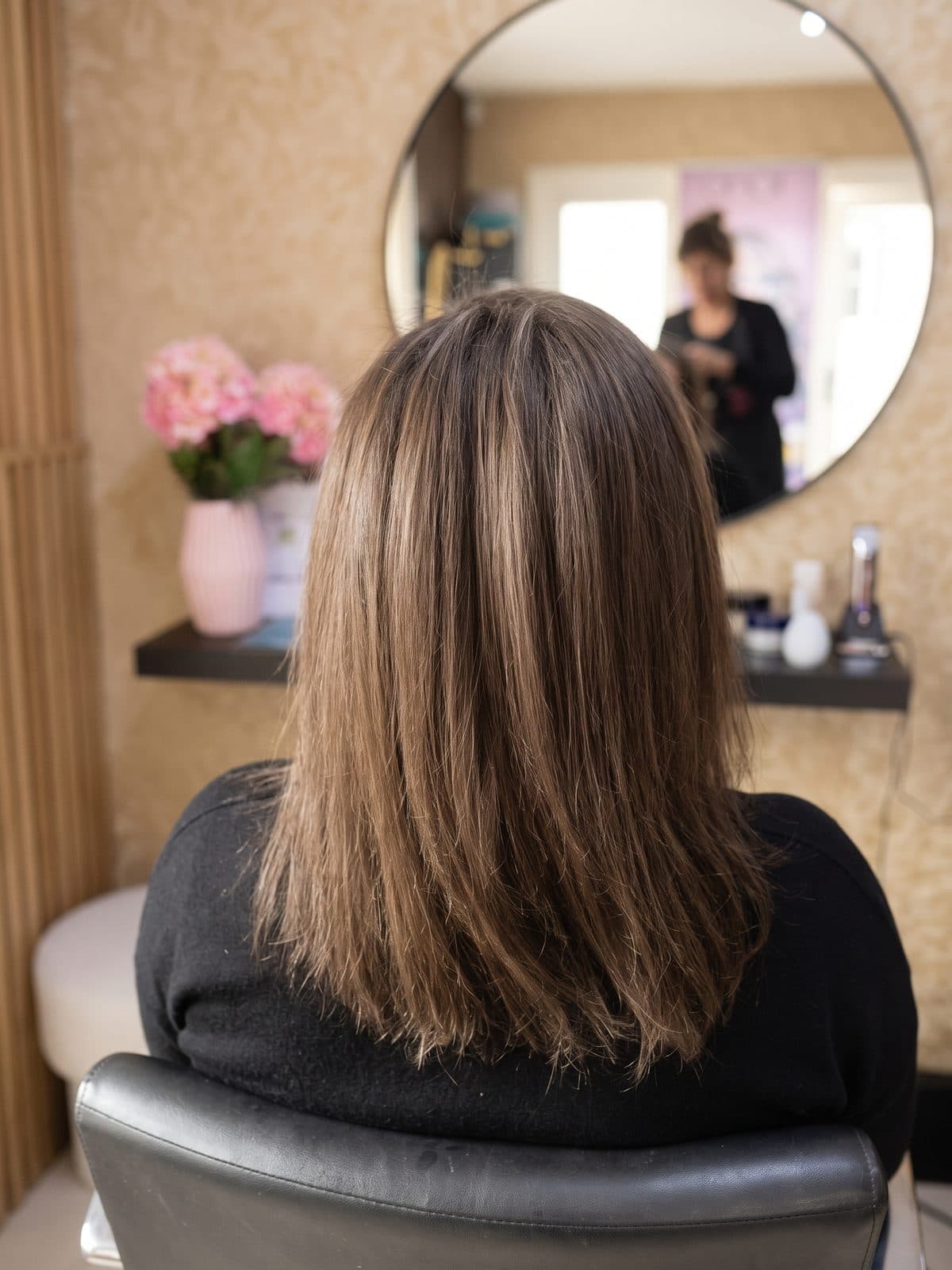 Na: glad bruin haar met lichte highlights